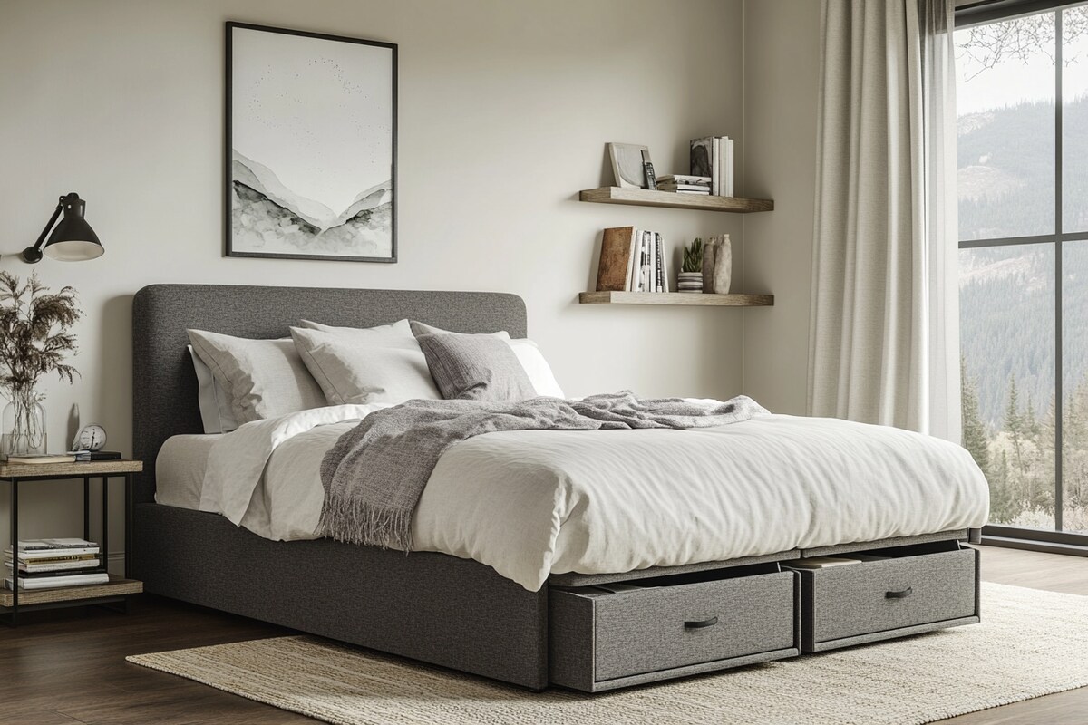Modern Master Bedroom Design with Queen Bed and Under-Bed Storage
